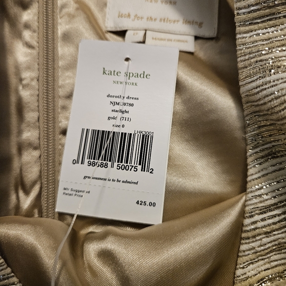 Kate Spade Dorothy Shift Dress Size 0 Starlight Gold Tweed Bow Event Formal Silk - Picture 15 of 16